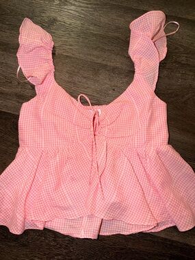 Pink Lily Pink Gingham Smocked Peplum Top